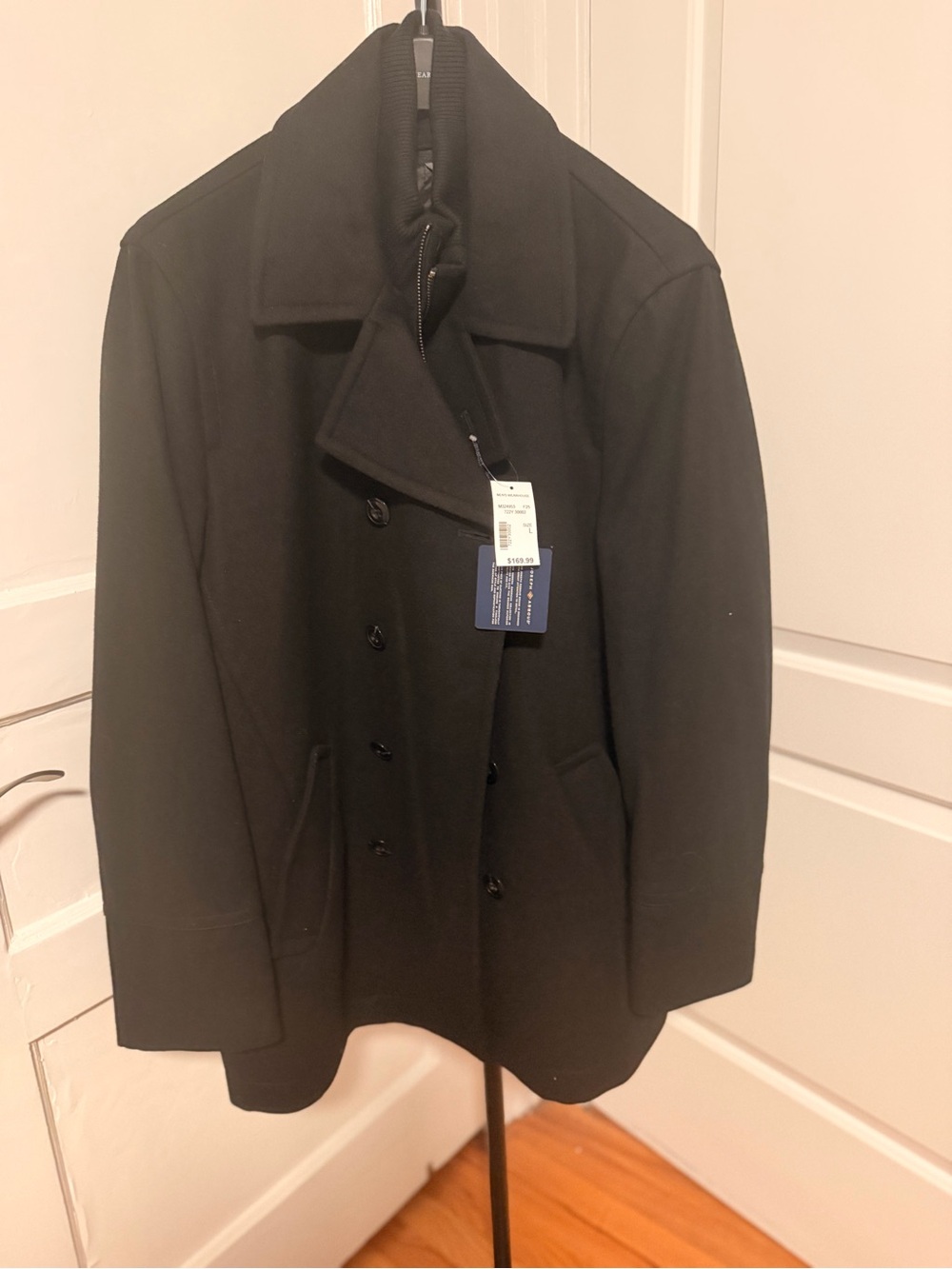 Joseph Abboud Black Double-Breasted Wool Pea Coat
